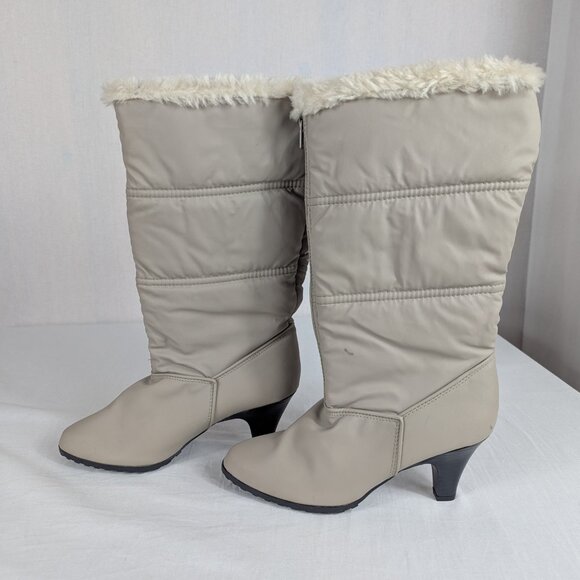 Vintage 80s 90s Fur Lined Gray Heeled Winter Boots Boundary Waters Womens Size 7 - Picture 5 of 16